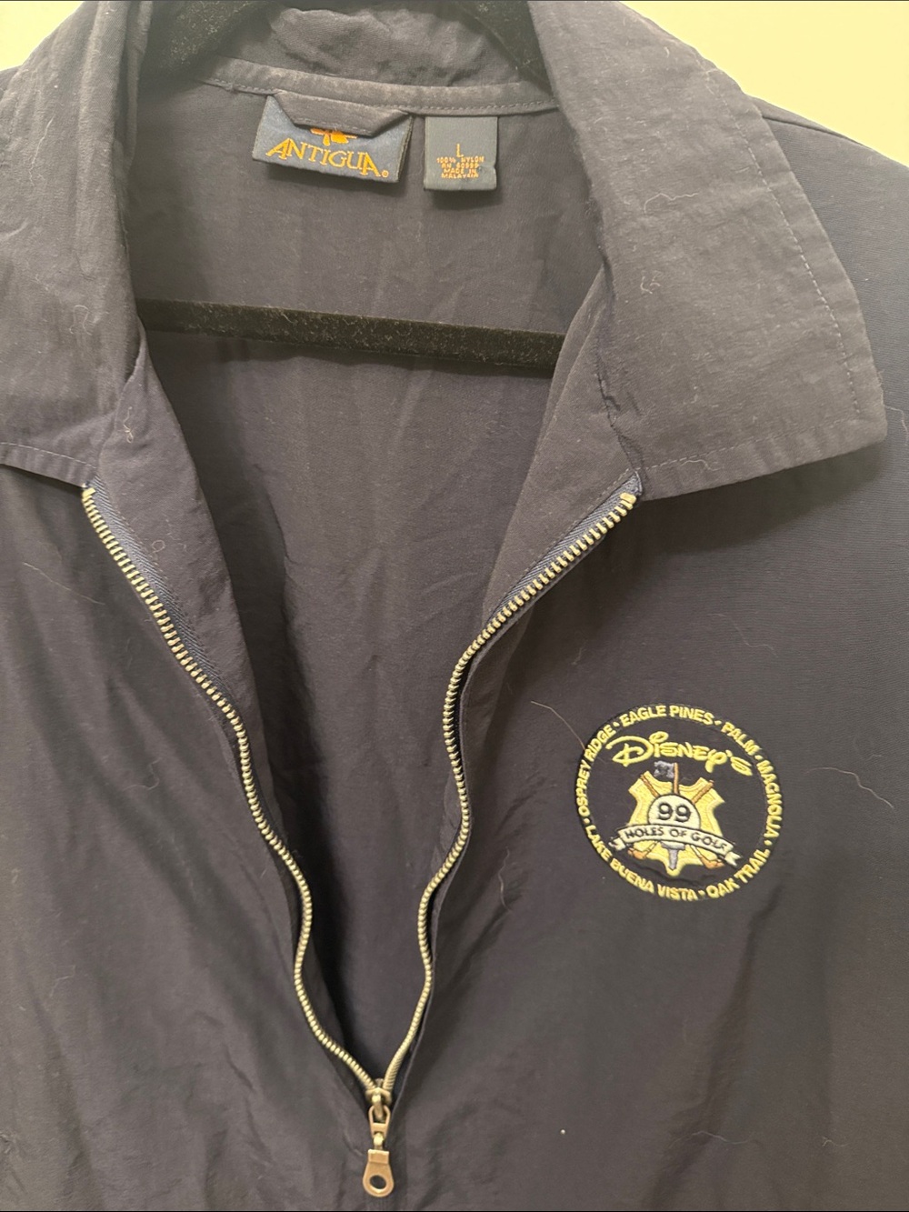 Antigua Navy Zip-Front Pullover with Embroidered Disney Crest